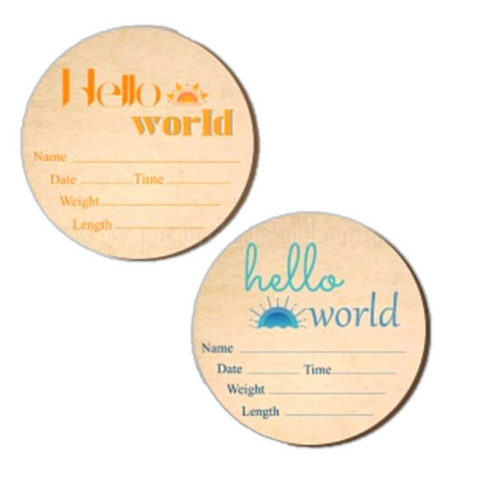2Pcs‎ 2 Style Single-face Printed Wooden Baby Photo Props, Birth Announcement